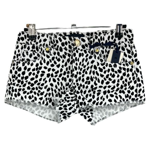 Juicy Couture (24) White Black Wild Cheetah Denim Micro Mini Shorts Cutoffs NWT - Picture 1 of 11